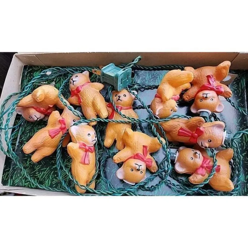 Vintage Santas‎ World 10 Teddy Bear Christmas Novelty String Lights Original Box